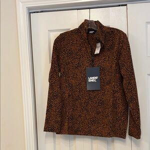 Lands' End Animal Print Quarter-Zip Top